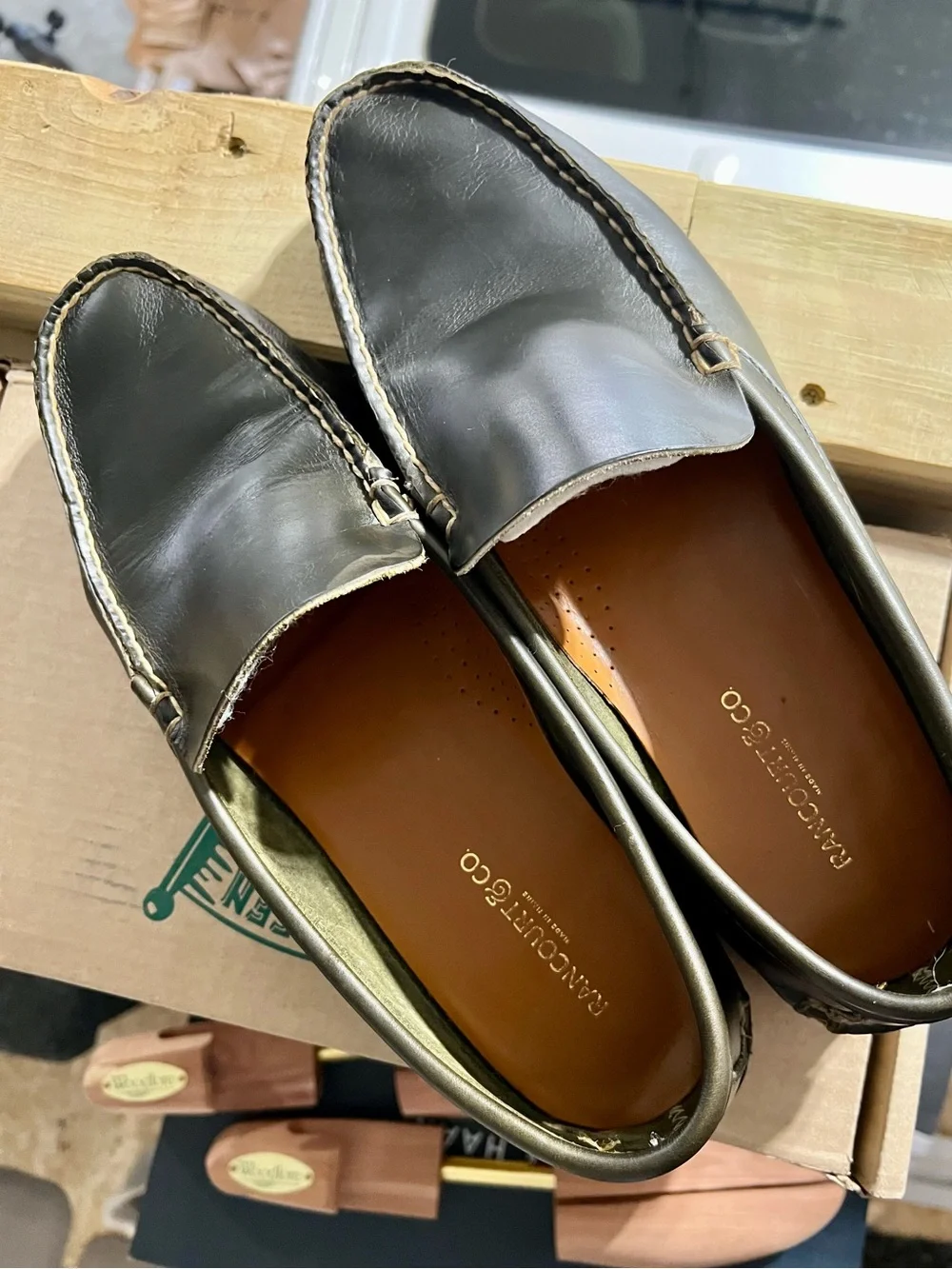 Rancourt Hand-made Olive Leather Men's Loafers US12 - Like New - Made in USA